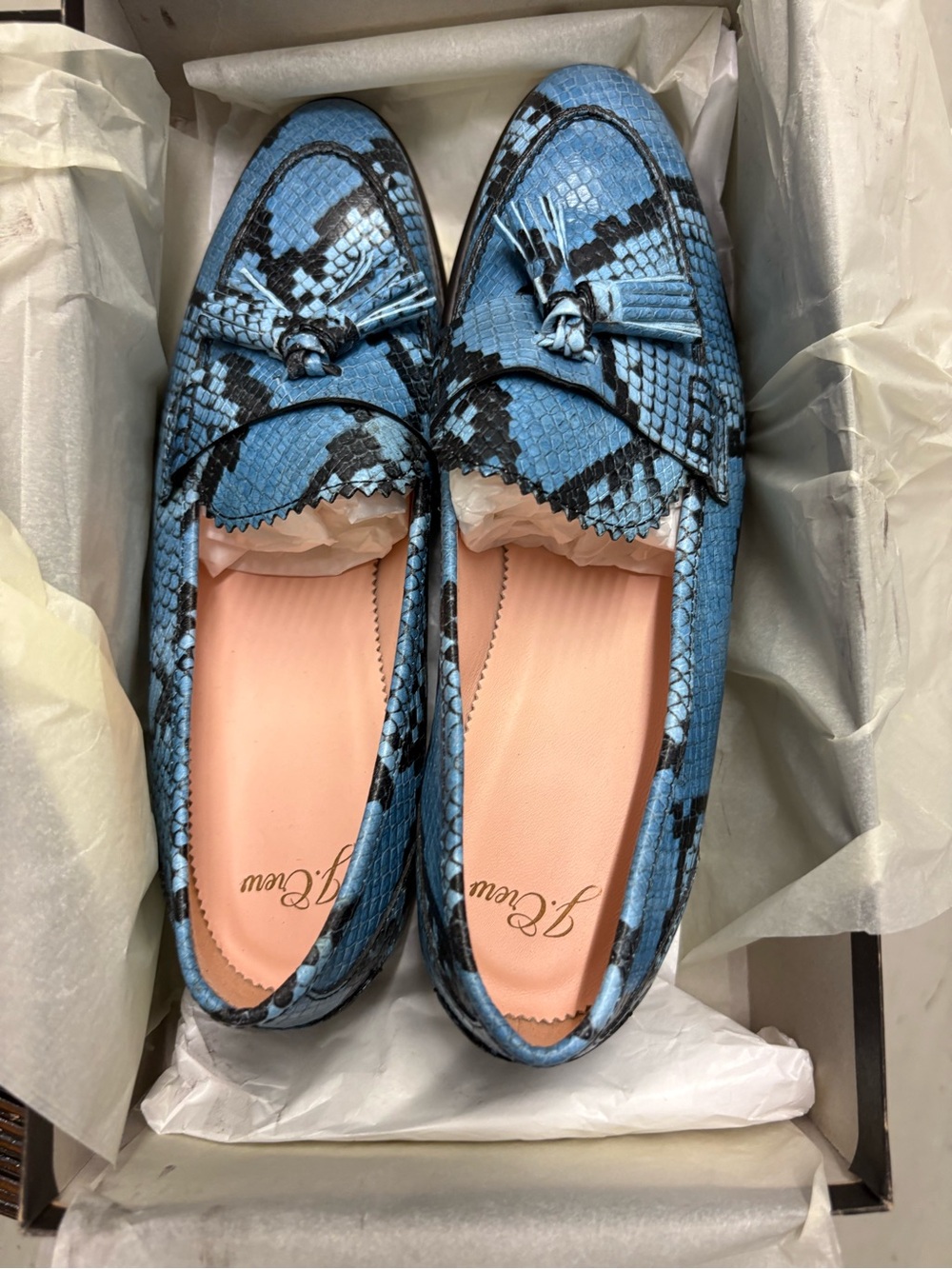 J. Crew Snake Embossed Academy Loafers with Tassels. Size 9. New.
